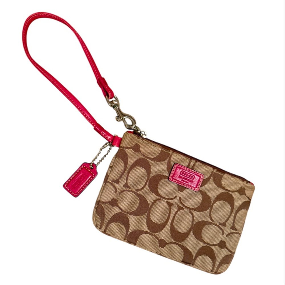 Coach Tan and Pink Signature Clutch Wristlet Tiny Bag Travel Y2K ⭐️⭐️⭐️⭐️⭐️ - Picture 3 of 10